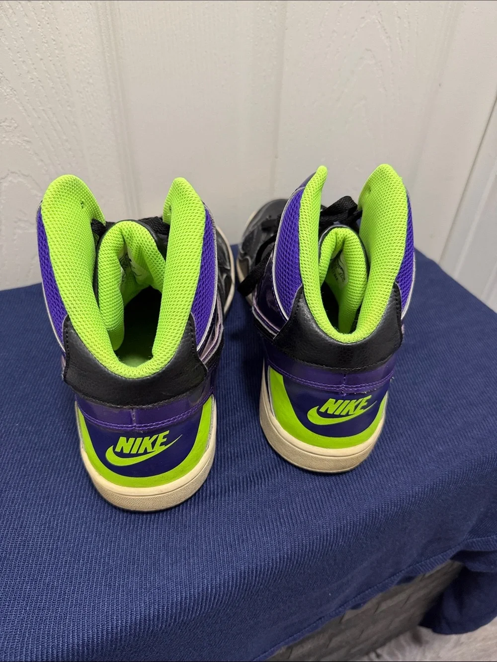 Nike Black Sneakers with Purple Panels and Neon Green Accents